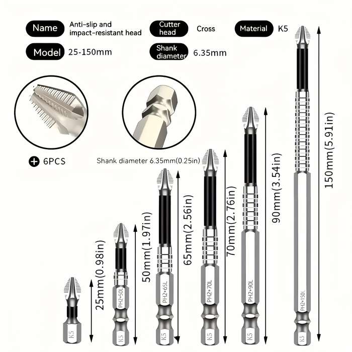 Screwdriver Bit Tool Set Items 6Pcs  25 Add  50 Add  65 Add  70 Add  90 Add  150  Mm