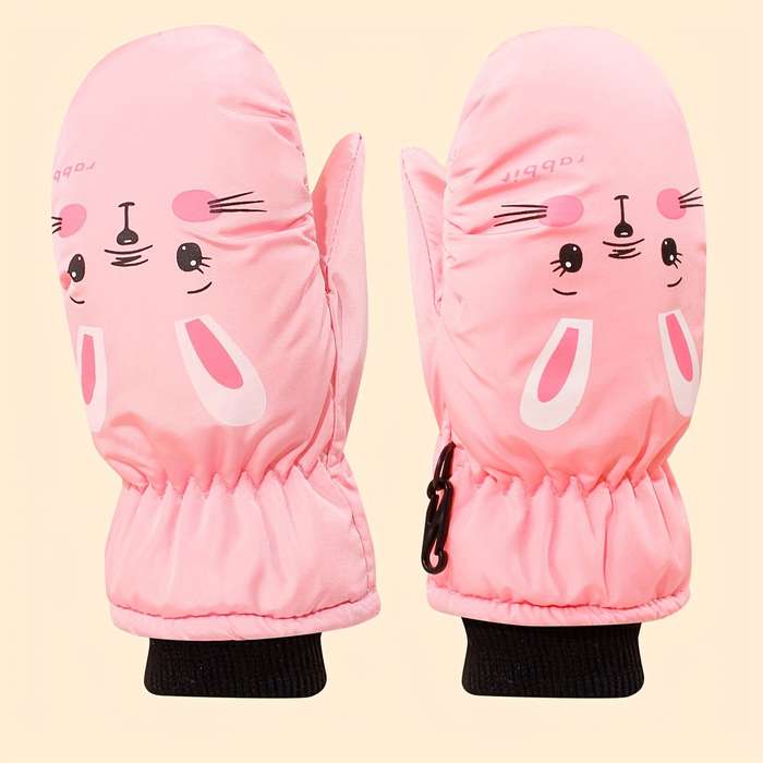 Winter Gloves Color Pink Bunny To Large Size 4 To 6Y