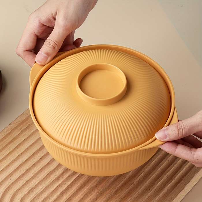 2pcs Set Large Capacity Casserole Style Bowl with Lid and Long Soup Spoon 1100ml 38oz Portable