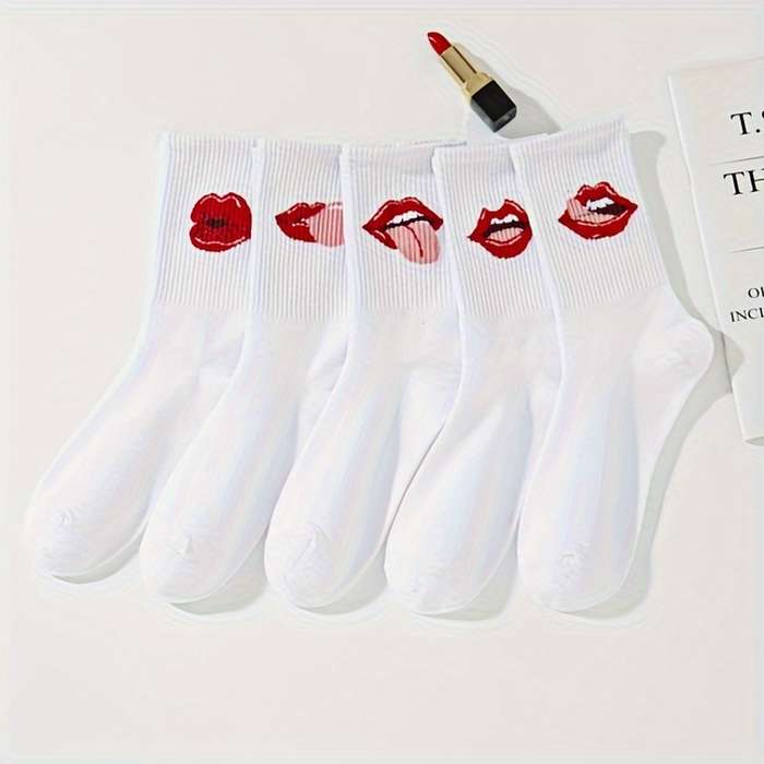 5 Pairs Of White One Size High Elastic Socks