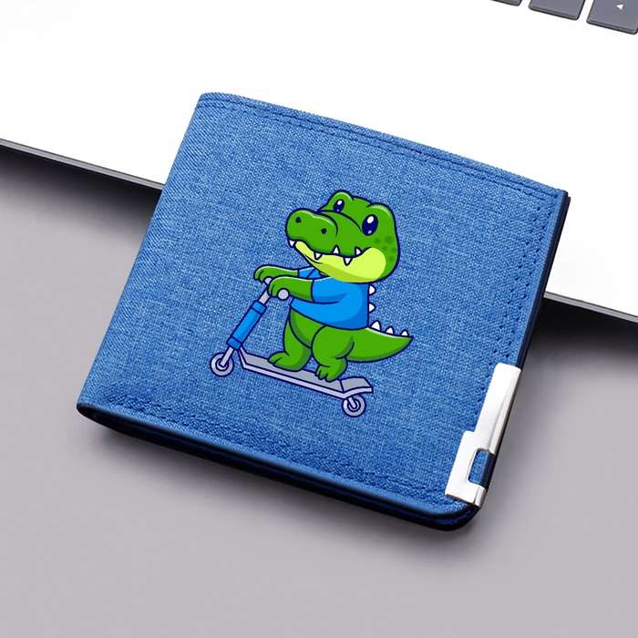 1pc Dinosaur Skateboard Design Canvas WalletCompact Lightweight Multi-Slot Bifold with Sn