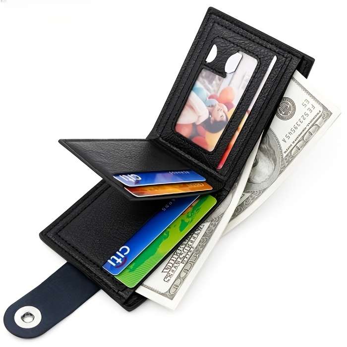 1pc Customizable Carved Men'S Short Casual Faux Leather Wallet Solid Color Non-Braided Zippe