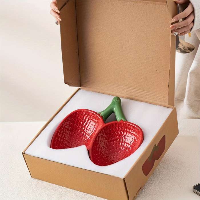 Pet Supplies Color Strawberry Double Bowl Gift Box Pink