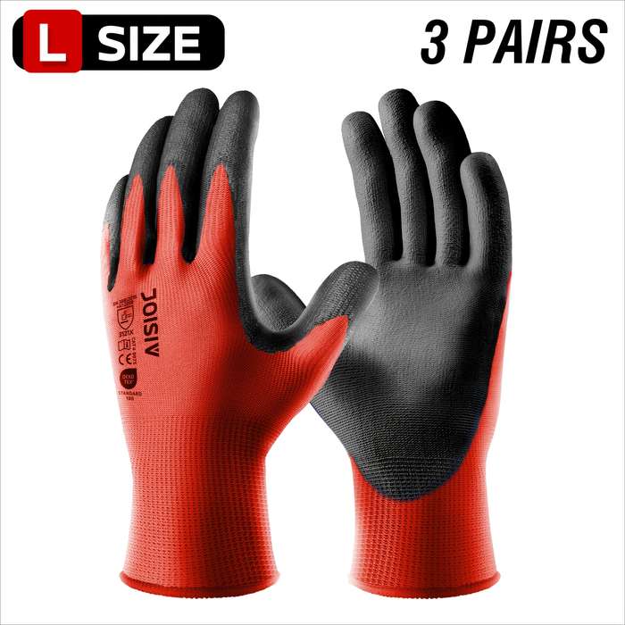 Work Gloves Color Red 3 Pairs Size L