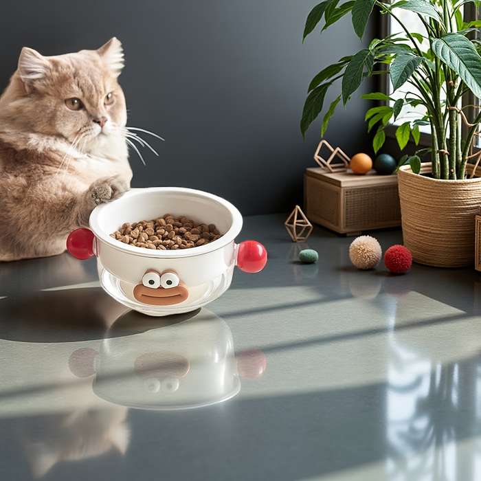 Pet Supplies Color Cute Double Cat Bowl Size Big Eyed Boy  Yellow