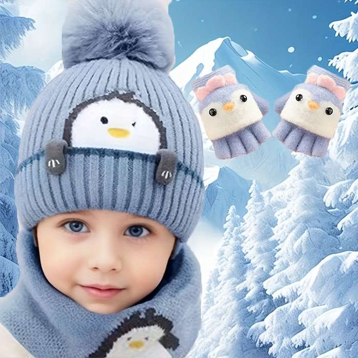Winter Hat Color Little Penguin  Baby Hat Add Small Scarf Add Gloves    Yellow