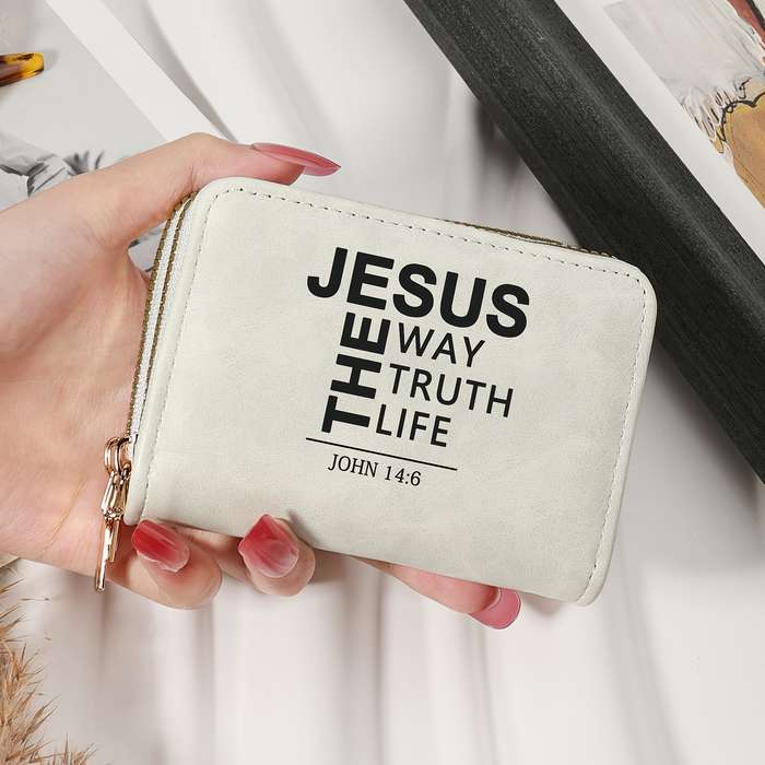 1pc Jesus The Way The Truth The Life Inspirational Double Zipper WalletTrendy Card Holder with M