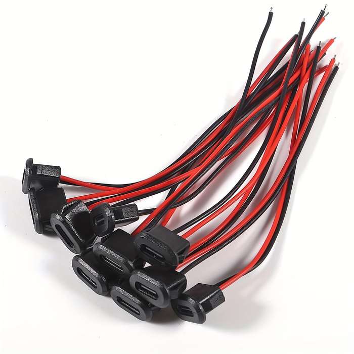 10pcs Type-C Female Chassis 2P Solder Wire Type USB-C Tail Fiber Cable Extension Power Line USB