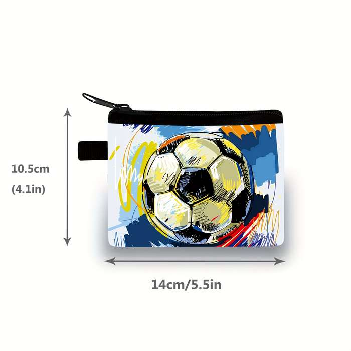 1pc Soccer Ball Graphic Coin Wallet Polyester Zippered Coin Pouch Portable Card Holder for Ages 1