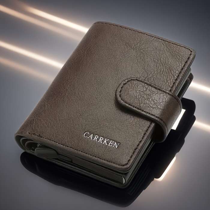 1pc CARKEN Mens Sleek Faux Leather Wallet9-14 Card Slots Zippered Coin Pouch Automatic Card H
