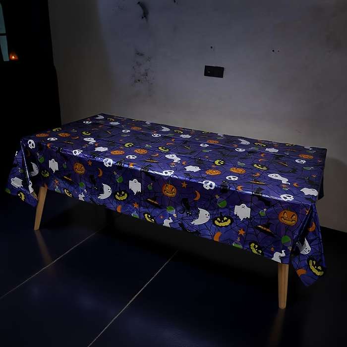 Halloween tablecloth decoration color Spooky Halloween Tablecloth Purple Spider Web size 137 x 183
