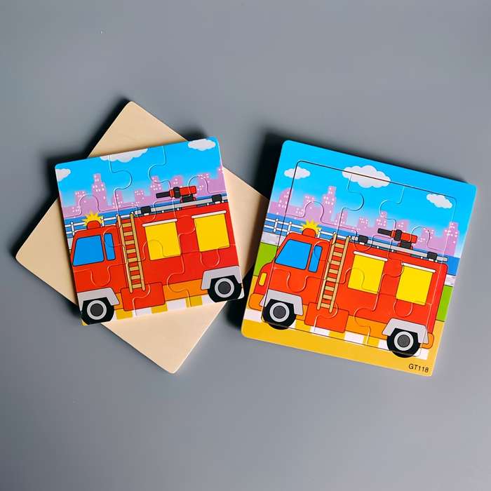 1pc Wooden Puzzles Means of Transportation Puzzles Wooden Fire Fighting Truck Puzzle
