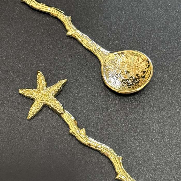 6pcs Small Spoons With Golden Starfish Design Perfect Dessert Utensils For Beach Weddings P