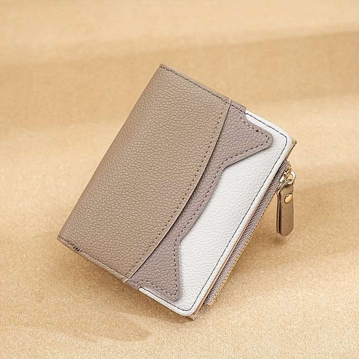 1pc Litchi Texture Wallet Women's Short Bifold Purse Creative Zipper Multicolor Patchwork Coin