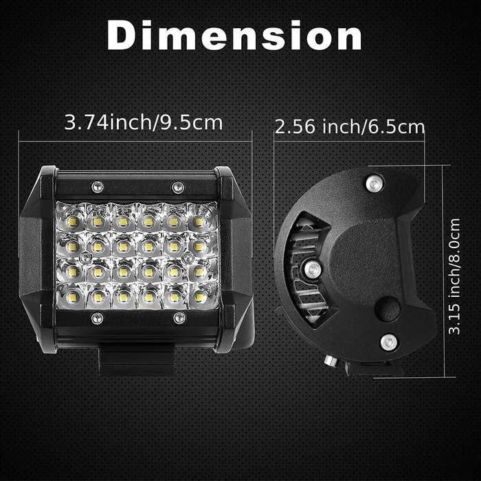 2pcs 72W LED Off-Road Driving Lights 4-Inch 14400 Lumens 3000+ Brightness Alumin