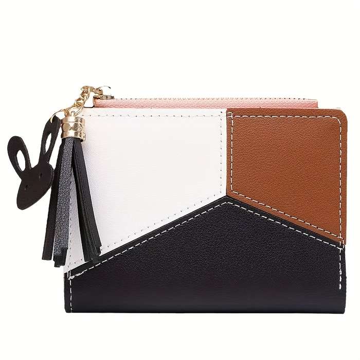 1pc Elegant Multi-Color Wallet with Rose Golden Zipper5 Card Slots 1 ID Window 1 Cash Compartm
