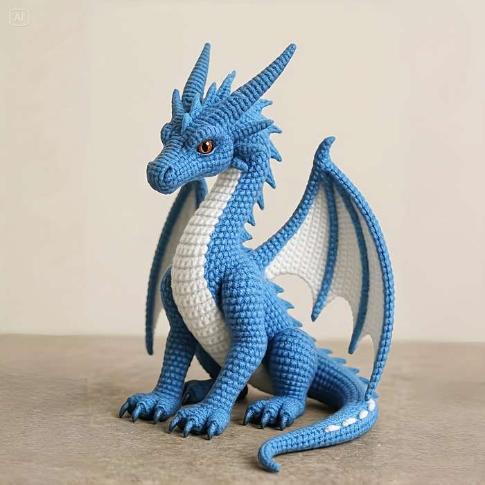 Toy Dolls color Crochet kit for making a blue and white dragon