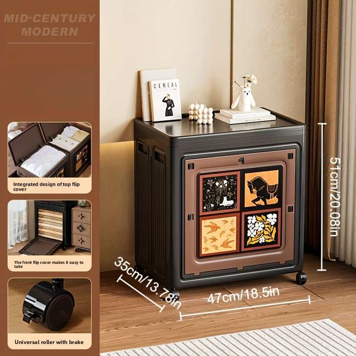 Storage And Organizationstorage Dark Brown Double Door Foldable With Pulleys Width 47Cm 18.5In