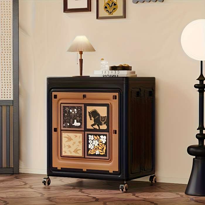 Storage And Organizationstorage Dark Brown Double Door Foldable With Pulleys Width 47Cm 18.5In