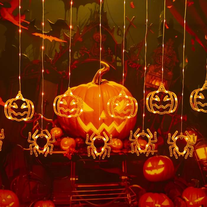 Halloween Decorations Style Spider  Add   Pumpkin Curtain Light