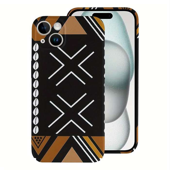 1Pc White For iPhone 15 Pro African Mud Cloth Phone Case