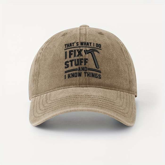 1pc Unisex Cotton Baseball Cap with I FIX STUFF Embroidery Lightweight Breathable Adjustable