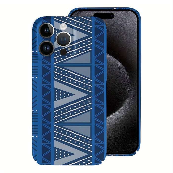 1Pc White For iPhone 15 Plus African Indigo Blue Mud Cloth Phone Case
