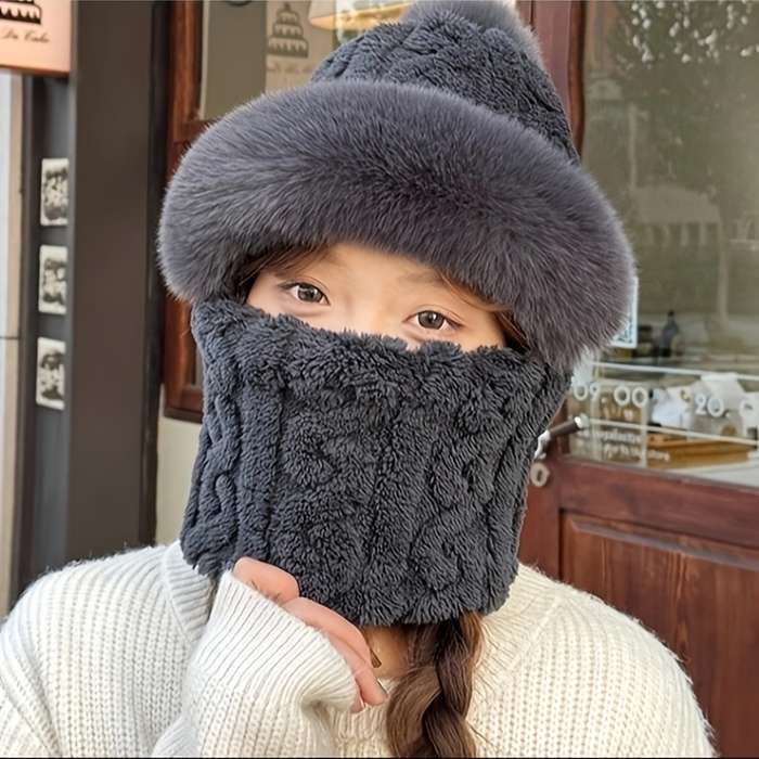 Winter Hat Color Jacquard Light Brown Thick Type