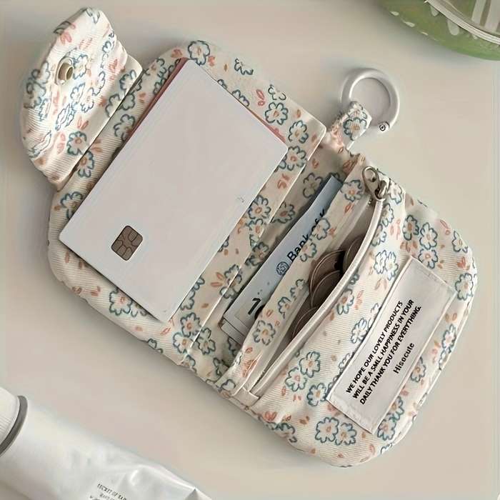 1pc Mini Floral Card Holder Coin Purse Pastel Blue Pink and Green Flower Design with White Zi
