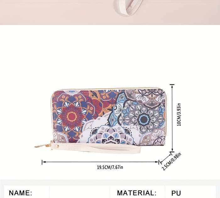 1pc Elegant Floral Pattern Long Wallet for WomenLarge Capacity Zipper Closure with Multiple Card