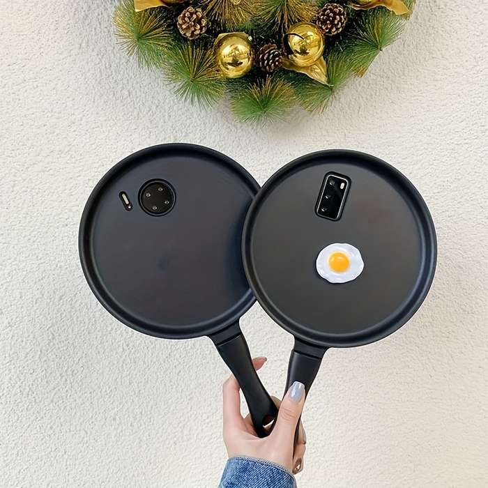 1Pc Black For iPhone 14 Pro Max Fried Egg Frying Pan Phone Case