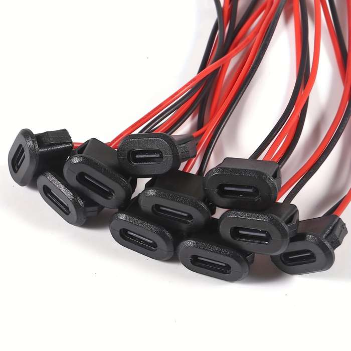 10pcs Type-C Female Chassis 2P Solder Wire Type USB-C Tail Fiber Cable Extension Power Line USB