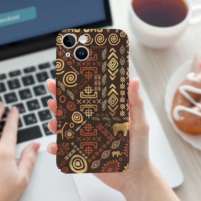 1Pc White For iPhone 15 Pro Max Ethnic African Pattern Phone Case