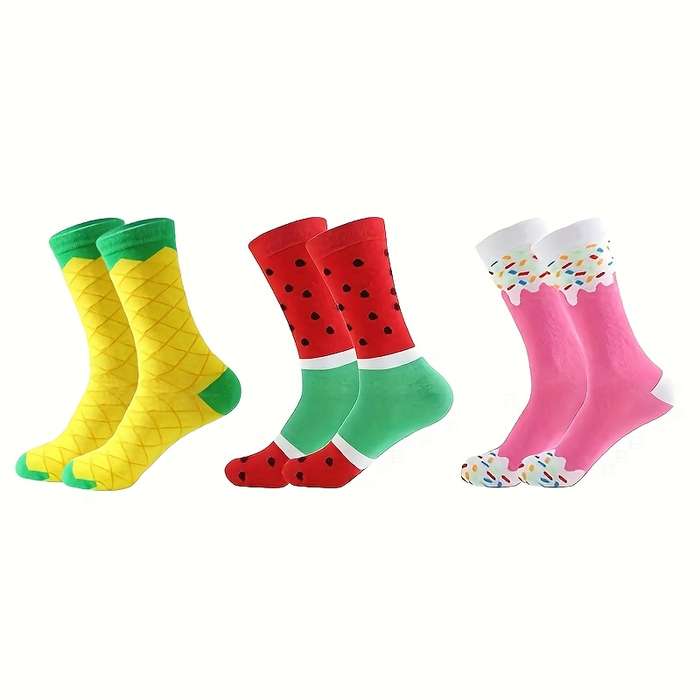 1 Pair Yellow Pineapple Ice Cream One Size Socks