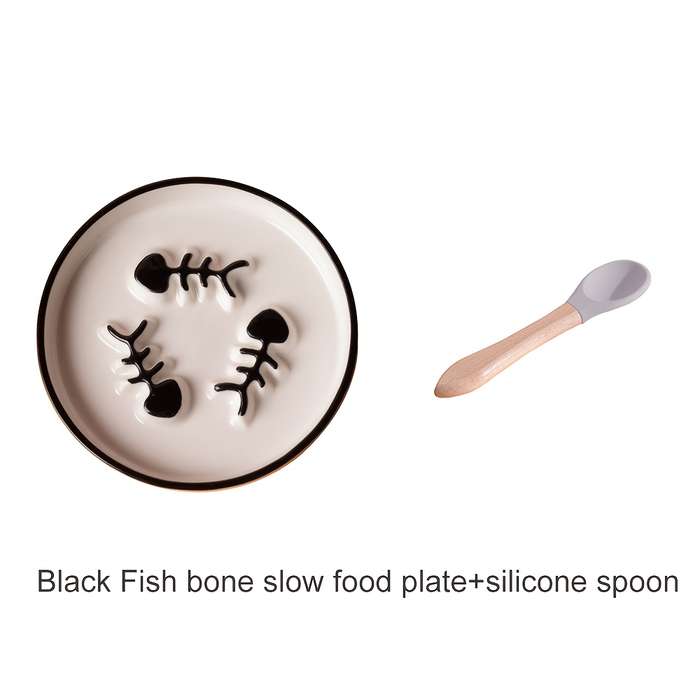 Pet Supplies Color Yellow Fish Bone Plate  Add   Spoon
