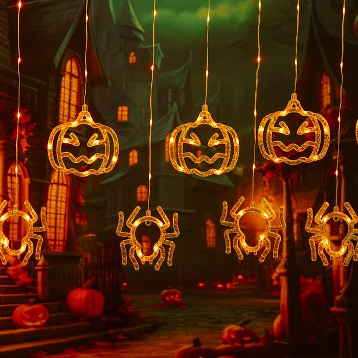 Halloween Decorations Style Spider  Add   Pumpkin Curtain Light