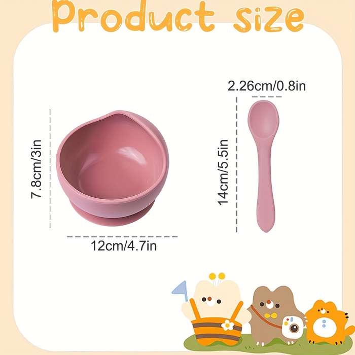 2pcs Silicone Set with Spoon for Babies Kids Toddlers Baby Led Weaning Food Plates First