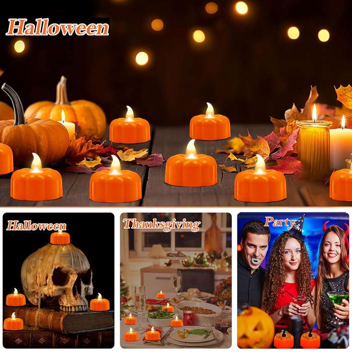 Halloween Decorations Style Pumpkin Tea Lights With Spider Quantity 12Pcs