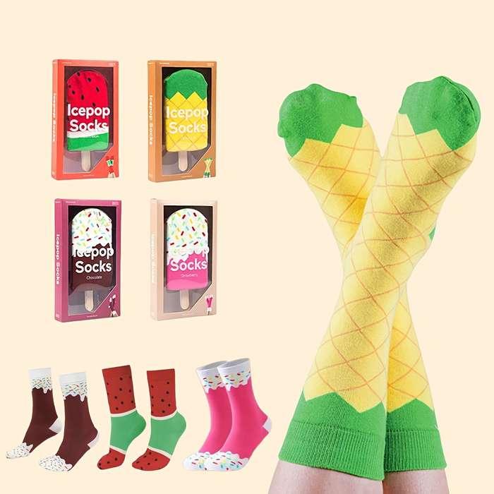 1 Pair Yellow Pineapple Ice Cream One Size Socks