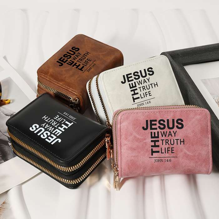 1pc Jesus The Way The Truth The Life Inspirational Double Zipper WalletTrendy Card Holder with M