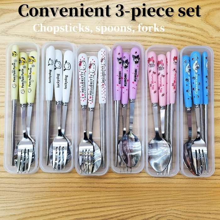 3pcs Stainless Steel Cutlery Set Cute for kuromi for My Melody and Chao Chao Designs Incl