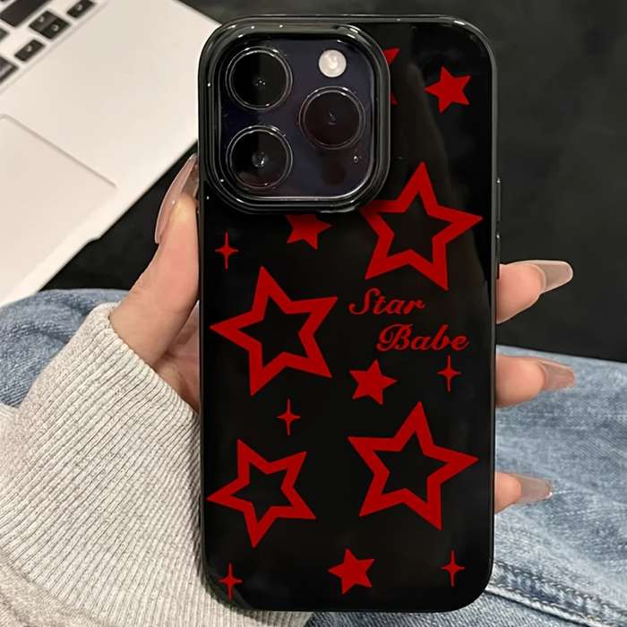 1Pc Mixed Color  For iPhone 15 Pro Max Red Star Pattern Phone Case
