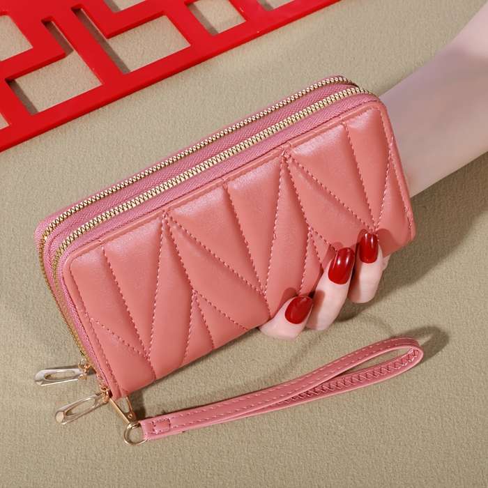 1pc Women'S Fashion Long Wallet with Dual ZipperClassic Style Card Holder Coin Pouch Casual