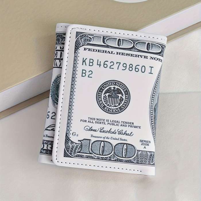 1pc Benjamin Franklin $100 Bill Design Novelty WalletStylish Trifold Card Holder with Multiple S