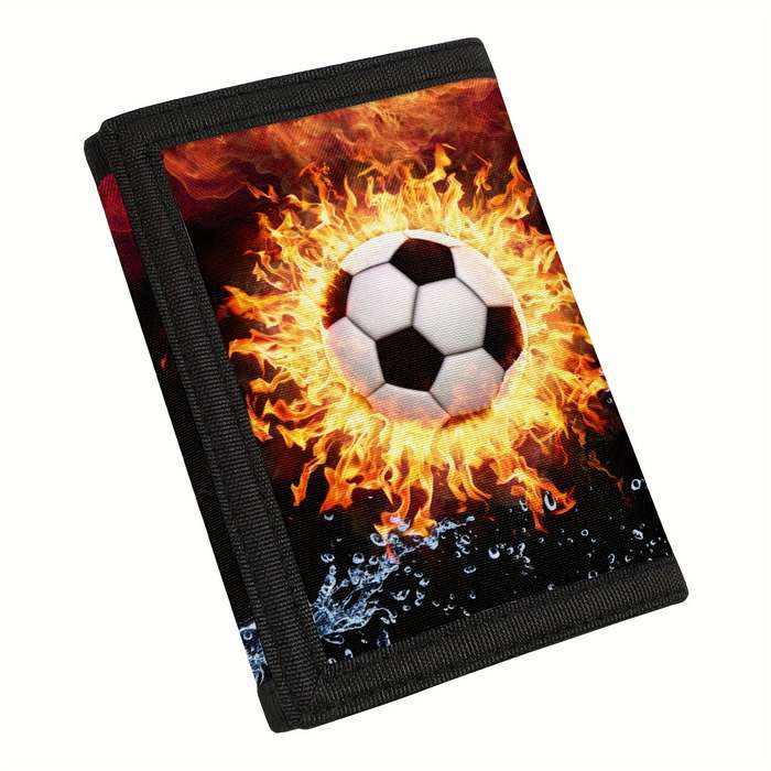 1pc Polyester Tri-Fold Wallet with Soccer Ball Design Simple Style Secure Fasteners Lightweight