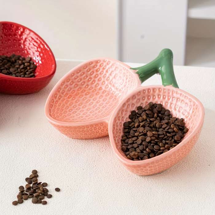 Pet Supplies Color Strawberry Double Bowl Gift Box Pink