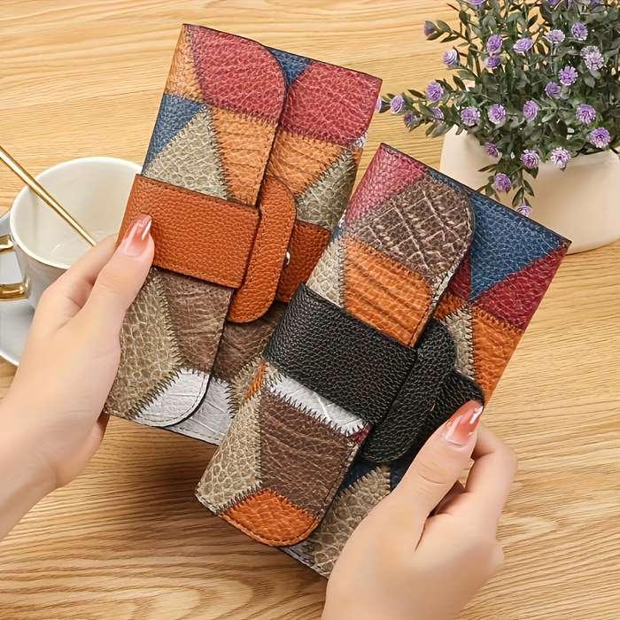 1pc A Vintage-Style Women'S Long Wallet Available in Three Colors Featuring a Multi-Colored Geomet