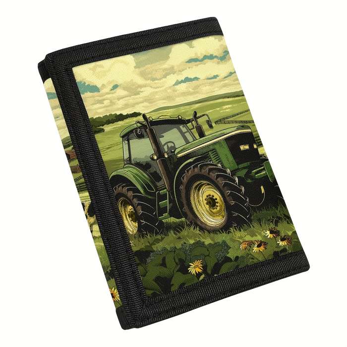1pc Casual Style Trifold Polyester Wallet for Men American Flag Farm Tractor Design Outdoor