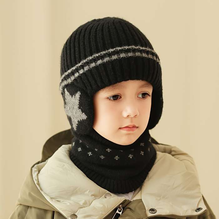 Winter Hat Color Five Star Ear Protection Set Navy Blue