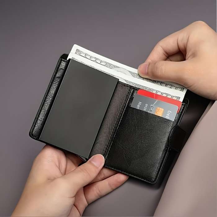 1pc CARKEN Mens Sleek Faux Leather Wallet9-14 Card Slots Zippered Coin Pouch Automatic Card H